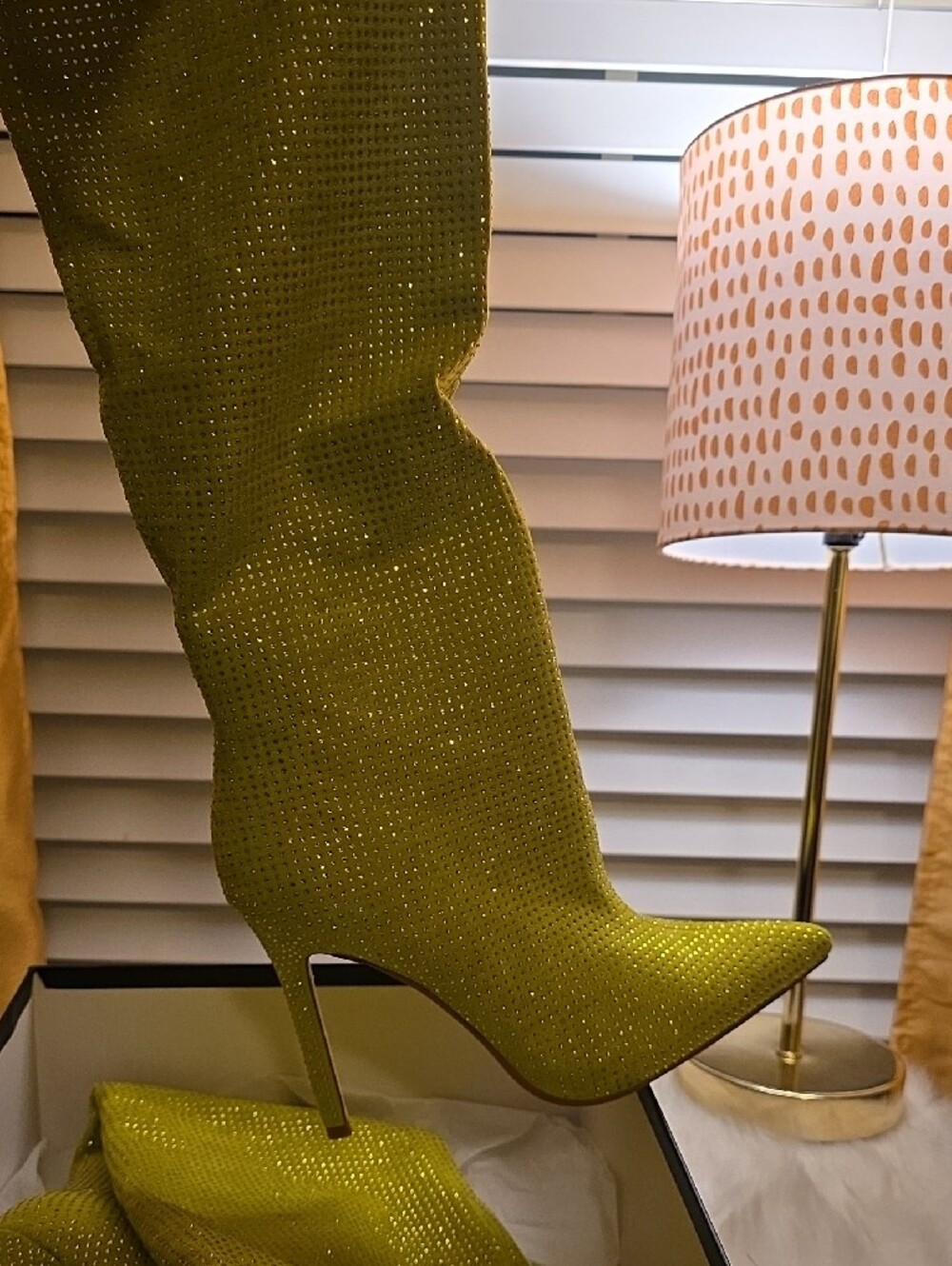 Azalea Wang Crystal-Embellished Lime Green Women's Knee High Boots SZ 10